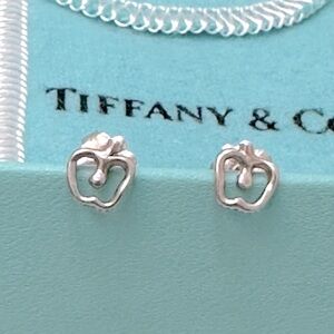 Authentic Tiffany & Co. Elsa Peretti Sterling Silver Mini Apple Stud Earrings.